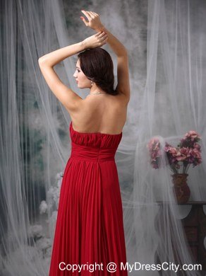 Wine Red Celebrity Dress Empire Strapless Chiffon Ruche Floor-length