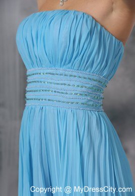 Pleated Bodice Beading Waist Aqua Blue Floor-length Celebrity Dress