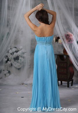Pleated Bodice Beading Waist Aqua Blue Floor-length Celebrity Dress