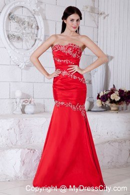 Mermaid Appliques Sweetheart Red Celebrity Dress Taffeta Floor-length
