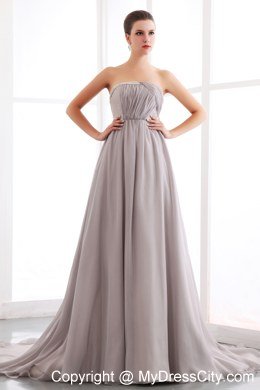 Grey A-line Beading Celebrity Dress with Court Train Chiffon Ruching