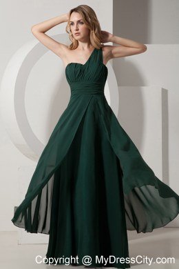 Chiffon Ruching One Shoulder Dark Green A-line Celebrity Dress