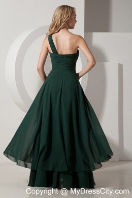 Chiffon Ruching One Shoulder Dark Green A-line Celebrity Dress