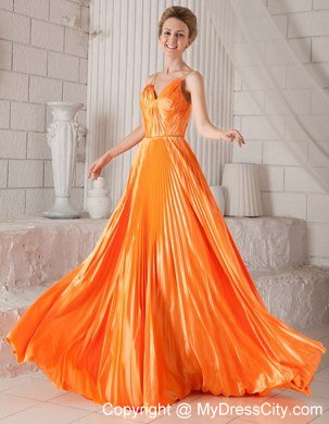 Spaghetti Straps Prom Dress Orange Red with Court Train
