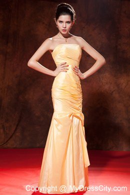 Gold Prom Dress Mermaid Strapless Floor-length with Ruches