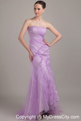 Mermaid Strapless Brush Train Ruched Lavender Prom Dress
