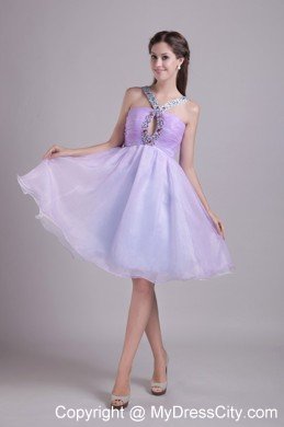 Organza Lilac Knee-length Semi-formal Cocktail Dress with Jeweled Neckline