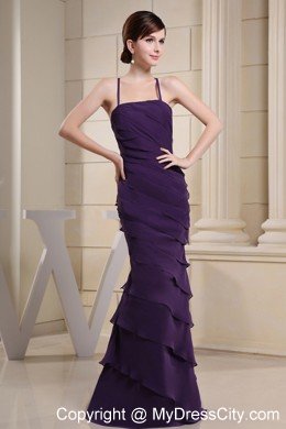 Custom Made Purple Ruffled Column Strapless Prom Evening Dress