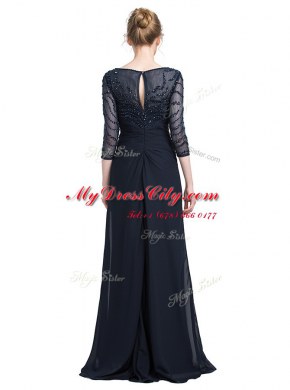 Top Selling Floor Length Column/Sheath 3 4 Length Sleeve Black Prom Evening Gown Zipper