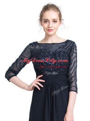 Top Selling Floor Length Column/Sheath 3 4 Length Sleeve Black Prom Evening Gown Zipper