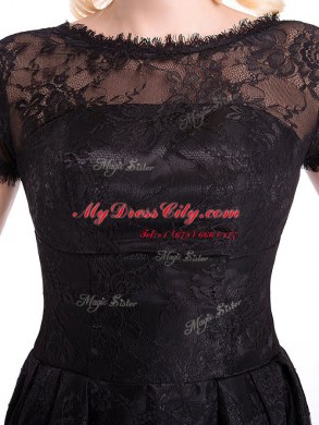 Super Lace Short Sleeves Knee Length Prom Dresses and Lace