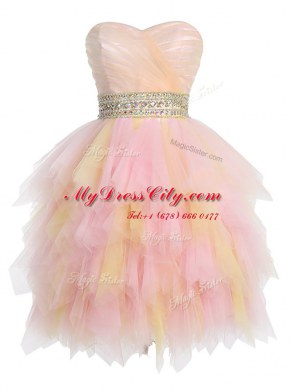 Dramatic Multi-color Sleeveless Mini Length Beading and Ruffled Layers Zipper Prom Dresses