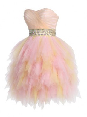 Dramatic Multi-color Sleeveless Mini Length Beading and Ruffled Layers Zipper Prom Dresses
