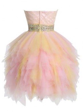 Dramatic Multi-color Sleeveless Mini Length Beading and Ruffled Layers Zipper Prom Dresses