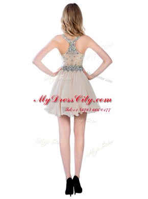 Simple Pink A-line V-neck Sleeveless Organza Mini Length Zipper Beading Cocktail Dresses