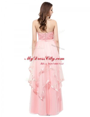 Extravagant Organza Strapless Sleeveless Zipper Lace Prom Evening Gown in Baby Pink