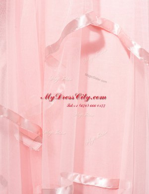 Extravagant Organza Strapless Sleeveless Zipper Lace Prom Evening Gown in Baby Pink