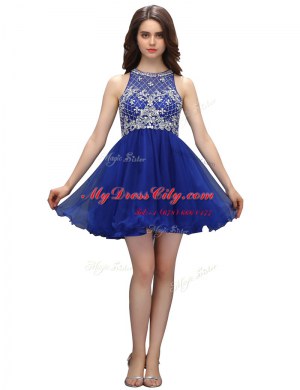 Fantastic Sleeveless Mini Length Beading Zipper Dress for Prom with Royal Blue
