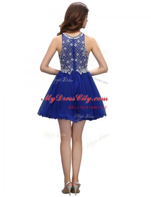 Fantastic Sleeveless Mini Length Beading Zipper Dress for Prom with Royal Blue