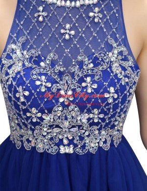 Fantastic Sleeveless Mini Length Beading Zipper Dress for Prom with Royal Blue