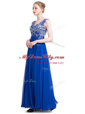 Royal Blue Sleeveless Chiffon Zipper Evening Dress for Prom and Party
