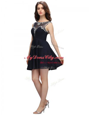 Chiffon Bateau Sleeveless Zipper Beading Evening Dress in Black