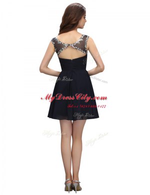 Chiffon Bateau Sleeveless Zipper Beading Evening Dress in Black