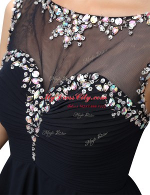 Chiffon Bateau Sleeveless Zipper Beading Evening Dress in Black