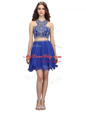 Royal Blue Empire Organza Scoop Sleeveless Beading Knee Length Criss Cross Cocktail Dress