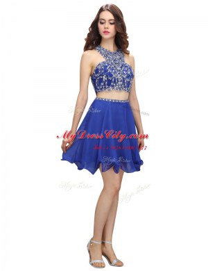 Royal Blue Empire Organza Scoop Sleeveless Beading Knee Length Criss Cross Cocktail Dress
