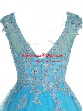 Smart Scoop Organza Sleeveless Mini Length Cocktail Dress and Beading and Appliques