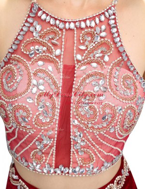 Elegant Burgundy Criss Cross Scoop Beading and Appliques Homecoming Dress Elastic Woven Satin Sleeveless Sweep Train