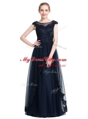Black Sleeveless Beading Floor Length Prom Dresses
