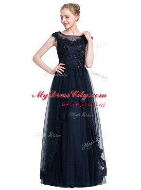 Black Sleeveless Beading Floor Length Prom Dresses