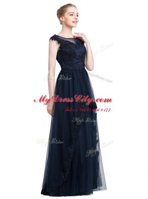 Black Sleeveless Beading Floor Length Prom Dresses