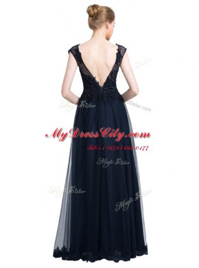 Black Sleeveless Beading Floor Length Prom Dresses