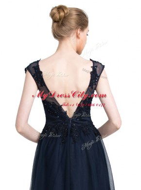 Black Sleeveless Beading Floor Length Prom Dresses