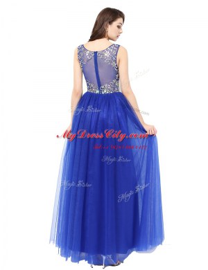 Exquisite Bateau Sleeveless Homecoming Dress Floor Length Beading Blue Tulle