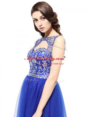Exquisite Bateau Sleeveless Homecoming Dress Floor Length Beading Blue Tulle