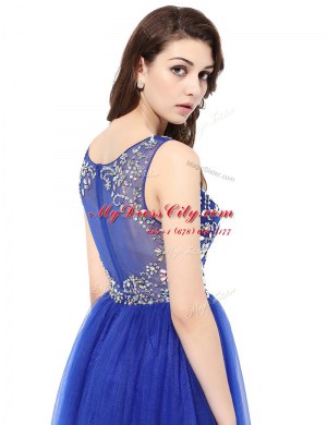 Exquisite Bateau Sleeveless Homecoming Dress Floor Length Beading Blue Tulle
