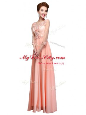 Perfect Scoop Peach 3 4 Length Sleeve Floor Length Beading Zipper