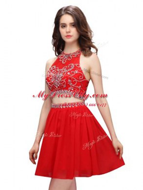 Clearance Red Zipper Scoop Beading Prom Dress Chiffon Sleeveless