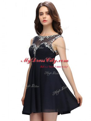 Pretty Empire Homecoming Dress Black Bateau Chiffon Sleeveless Knee Length Zipper