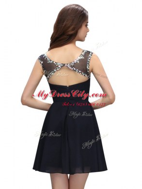 Pretty Empire Homecoming Dress Black Bateau Chiffon Sleeveless Knee Length Zipper