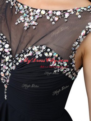 Pretty Empire Homecoming Dress Black Bateau Chiffon Sleeveless Knee Length Zipper