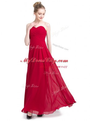 Chic Floor Length Zipper Red for Prom and Party with Ruching