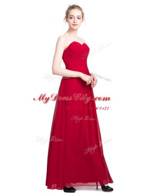 Chic Floor Length Zipper Red for Prom and Party with Ruching