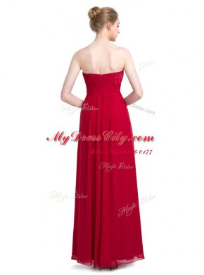 Chic Floor Length Zipper Red for Prom and Party with Ruching