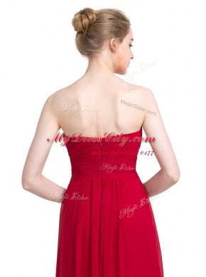 Chic Floor Length Zipper Red for Prom and Party with Ruching