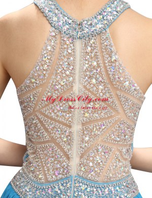 New Arrival Scoop Sleeveless Chiffon Dress for Prom Beading Zipper